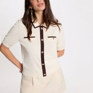 Cardigan manga corta marfil mujer
